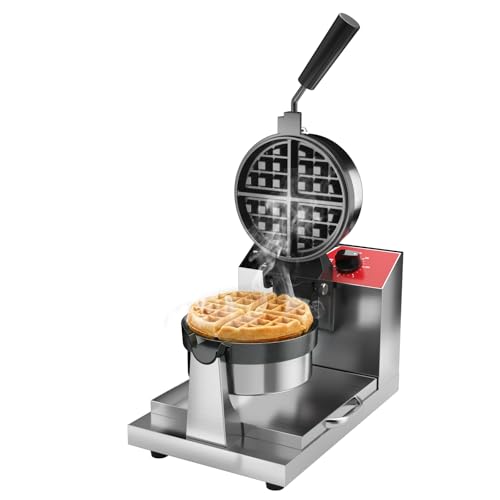 CROSSON Commercial Waffle Maker,Professional Round Belgian Waffle Maker Rotating 180° Non-Stick Plate Machine with Temp and Time Control for Restaurant Bakeries Kitchen 120V/1300W - My Kitchen Products
