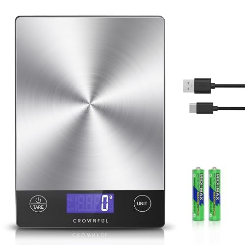 CROWNFUL Food Scale, 33lb Rechargeable 304 Stainless Steel Digital Kitchen Scale Weight Grams and Ounces with LCD Display and Type-C Charging for Meal Prep, Baking and Cooking - My Kitchen Products