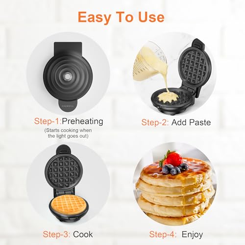 CROWNFUL Mini Waffle Maker, 4" Chaffle Maker with Compact Design, Easy to Clean, Non-Stick Surface, Recipe Guide Included, Perfect for Breakfast, Dessert, Sandwich, or Other Snacks - My Kitchen Products