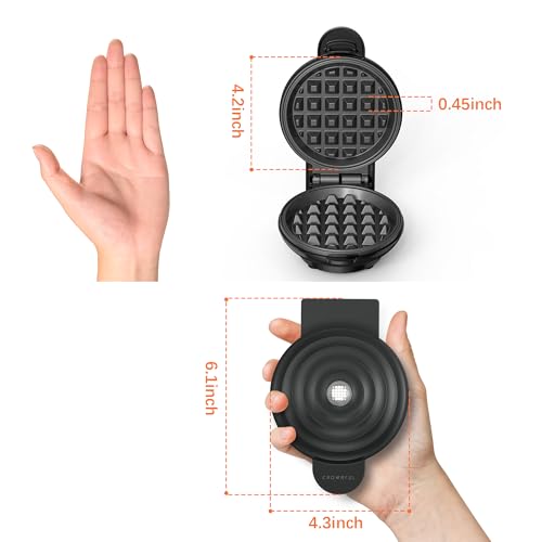CROWNFUL Mini Waffle Maker, 4" Chaffle Maker with Compact Design, Easy to Clean, Non-Stick Surface, Recipe Guide Included, Perfect for Breakfast, Dessert, Sandwich, or Other Snacks - My Kitchen Products