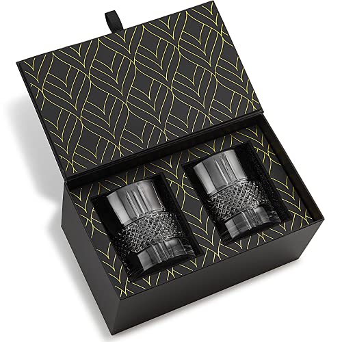 Crystal Whiskey Glasses, Set of 2 Reserve Glass Tumblers (10oz) for Whisky, Scotch &
