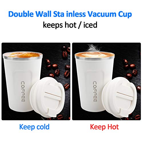 CS COSDDI 12 oz Stainless Steel Vacuum Insulated Tumbler - Coffee Travel Mug Spill Proof with Lid - Coffee Cup for Keep Hot/Ice Coffee,Tea and Beer (White) - My Kitchen Products