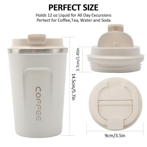 CS COSDDI 12 oz Stainless Steel Vacuum Insulated Tumbler - Coffee Travel Mug Spill Proof with Lid - Coffee Cup for Keep Hot/Ice Coffee,Tea and Beer (White) - My Kitchen Products