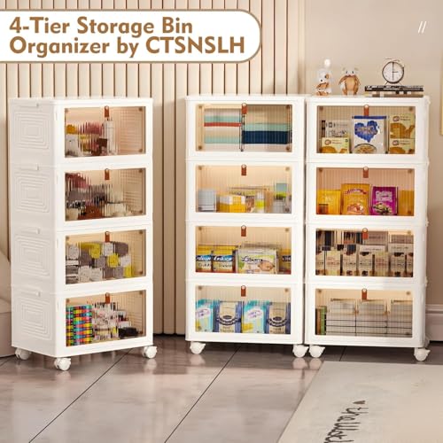 CTSNSLH 4 Tier Plastic Storage Bins with Lid 23QT - Stackable Storage Bins with Wheels, Organizers and Storage, Plastic Storage Cabinet Organization and Storage for Living Room,Office,Dorm - My Kitchen Products