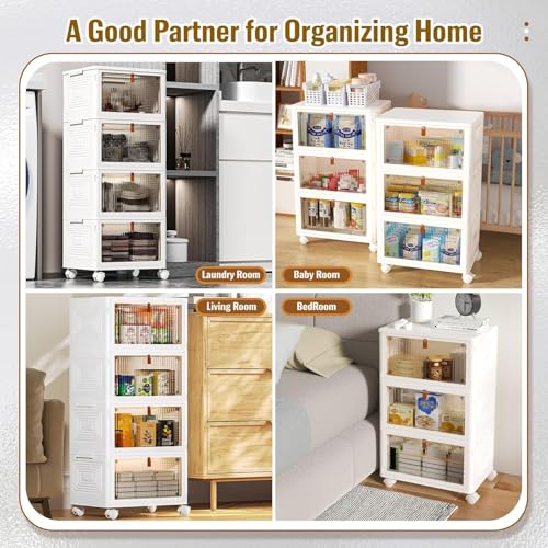 CTSNSLH 4 Tier Plastic Storage Bins with Lid 23QT - Stackable Storage Bins with Wheels, Organizers and Storage, Plastic Storage Cabinet Organization and Storage for Living Room,Office,Dorm - My Kitchen Products
