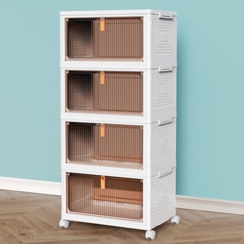 CTSNSLH 4 Tier Plastic Storage Bins with Lid 23QT - Stackable Storage Bins with Wheels, Organizers and Storage, Plastic