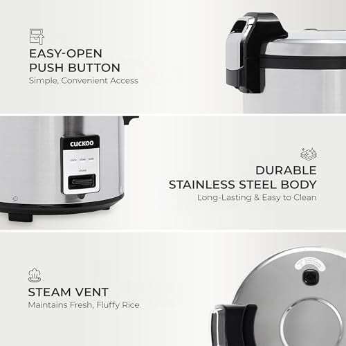 CUCKOO Commercial Rice Cooker & Warmer, Extra Large Rice Cooker 30-Cup Uncooked / 60-Cup Cooked, Professional Industrial Grain Cooker with Large Capacity, Easy One-Touch Operation, Silver (CR-3032) - My Kitchen Products