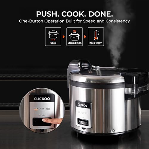 CUCKOO Commercial Rice Cooker & Warmer, Extra Large Rice Cooker 30-Cup Uncooked / 60-Cup Cooked, Professional Industrial Grain Cooker with Large Capacity, Easy One-Touch Operation, Silver (CR-3032) - My Kitchen Products