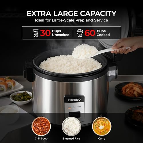 CUCKOO Commercial Rice Cooker & Warmer, Extra Large Rice Cooker 30-Cup Uncooked / 60-Cup Cooked, Professional Industrial Grain Cooker with Large Capacity, Easy One-Touch Operation, Silver (CR-3055) - My Kitchen Products
