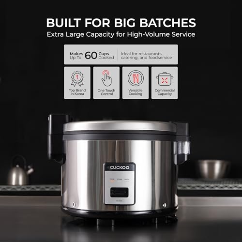 CUCKOO Commercial Rice Cooker & Warmer, Extra Large Rice Cooker 30-Cup Uncooked / 60-Cup Cooked, Professional Industrial Grain Cooker with Large Capacity, Easy One-Touch Operation, Silver (CR-3055) - My Kitchen Products