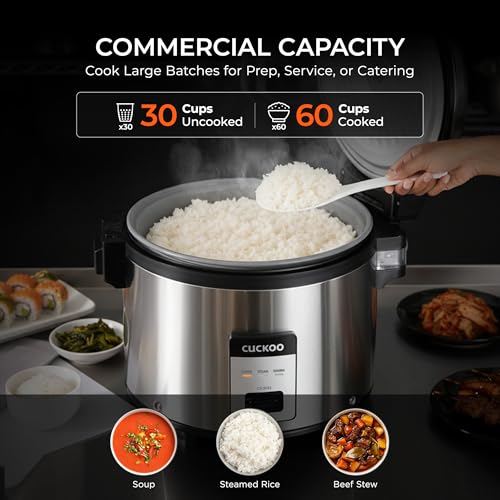 CUCKOO Commercial Rice Cooker & Warmer, Extra Large Rice Cooker 30-Cup Uncooked / 60-Cup Cooked, Professional Industrial Grain Cooker with Large Capacity, Easy One-Touch Operation, Silver (CR-3032) - My Kitchen Products