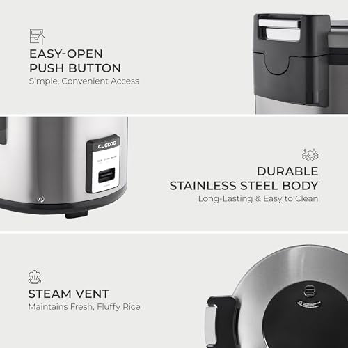 CUCKOO Commercial Rice Cooker & Warmer, Extra Large Rice Cooker 30-Cup Uncooked / 60-Cup Cooked, Professional Industrial Grain Cooker with Large Capacity, Easy One-Touch Operation, Silver (CR-3055) - My Kitchen Products