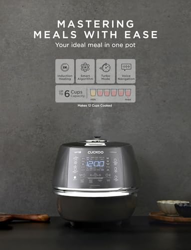 CUCKOO High Pressure Rice Cooker 6-Cup Uncooked / 12-Cup Cooked with Induction Heating Technology, Versatile Rice Maker with 13 Menu Options and Steam Plate, Voice Guide, Dark Gray (CRP-DHSR0609FD) - My Kitchen Products