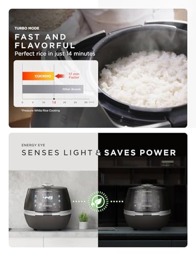 CUCKOO High Pressure Rice Cooker 6-Cup Uncooked / 12-Cup Cooked with Induction Heating Technology, Versatile Rice Maker with 13 Menu Options and Steam Plate, Voice Guide, Dark Gray (CRP-DHSR0609FD) - My Kitchen Products