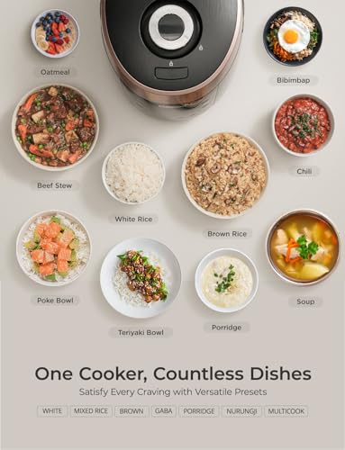 CUCKOO High Pressure Rice Cooker 6-Cup Uncooked / 12-Cup Cooked with Nonstick Inner Pot, Versatile Rice Maker with 12 Menu Options and Steam Plate, Fuzzy Logic Tech, Voice Guide, Black (CRP-P0609S) - My Kitchen Products