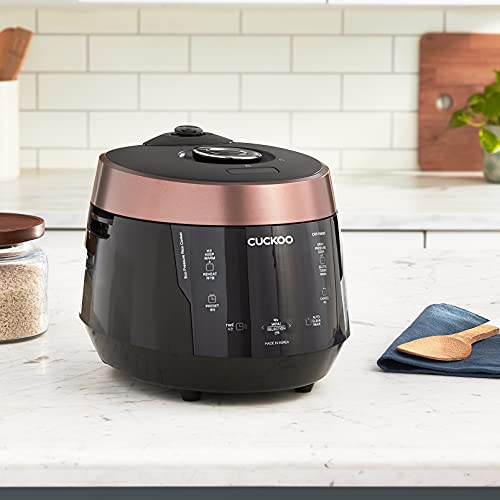 CUCKOO High Pressure Rice Cooker 6-Cup Uncooked / 12-Cup Cooked with Nonstick Inner Pot, Versatile Rice Maker with 12 Menu Options and Steam Plate, Fuzzy Logic Tech, Voice Guide, Black (CRP-P0609S) - My Kitchen Products