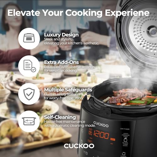 CUCKOO High Pressure Rice Cooker 6-Cup Uncooked / 12-Cup Cooked with Nonstick Inner Pot, Versatile Rice Maker with 12 Menu Options and Steam Plate, Fuzzy Logic Tech, Voice Guide, Black (CRP-P0609S) - My Kitchen Products
