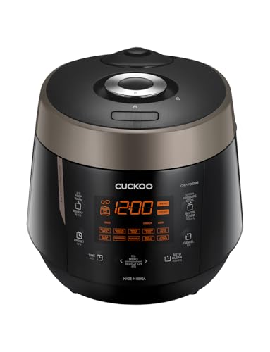 CUCKOO High Pressure Rice Cooker 6-Cup Uncooked / 12-Cup Cooked with Nonstick Inner Pot, Versatile Rice Maker with 12 Menu Options and Steam Plate, Fuzzy Logic Tech, Voice Guide, Black (CRP-P0609S) - My Kitchen Products