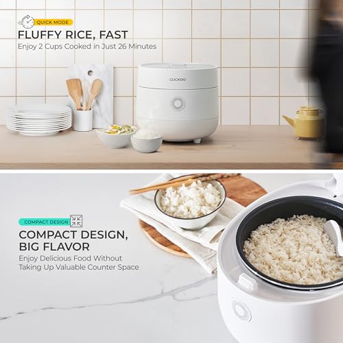 CUCKOO Micom Rice Cooker 3-Cup Uncooked / 6-Cup Cooked with Nonstick Inner Pot, Small Rice Maker with 8 Menu Options, Fuzzy Logic Technology, Auto Clean, Quick Rice Mode, White (CR-0375FW) - My Kitchen Products