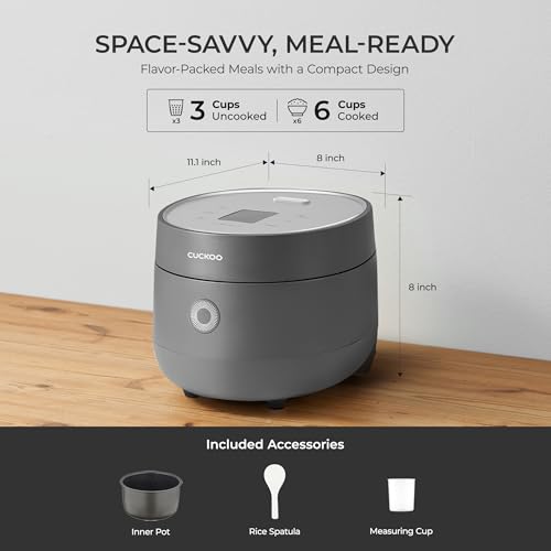 CUCKOO Micom Rice Cooker 3-Cup Uncooked / 6-Cup Cooked with Nonstick Inner Pot, Small Rice Maker with 8 Menu Options, Fuzzy Logic Technology, Auto Clean, Quick Rice Mode, Gray (CR-0375FG) - My Kitchen Products