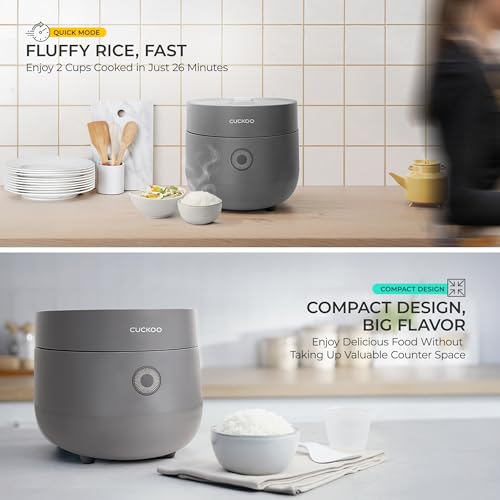 CUCKOO Micom Rice Cooker 3-Cup Uncooked / 6-Cup Cooked with Nonstick Inner Pot, Small Rice Maker with 8 Menu Options, Fuzzy Logic Technology, Auto Clean, Quick Rice Mode, Gray (CR-0375FG) - My Kitchen Products