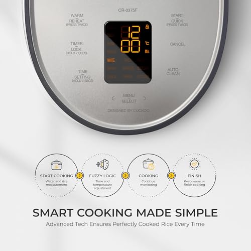 CUCKOO Micom Rice Cooker 3-Cup Uncooked / 6-Cup Cooked with Nonstick Inner Pot, Small Rice Maker with 8 Menu Options, Fuzzy Logic Technology, Auto Clean, Quick Rice Mode, Gray (CR-0375FG) - My Kitchen Products