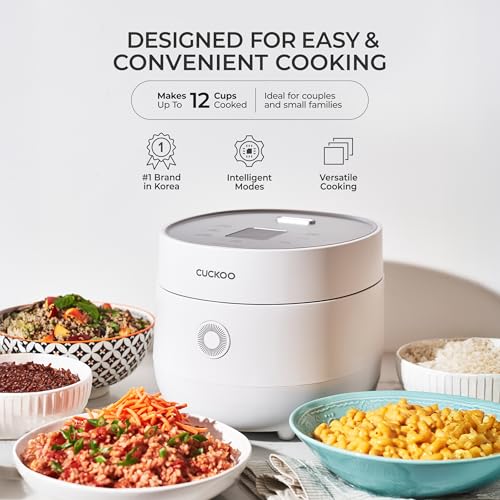 CUCKOO Micom Rice Cooker 6-Cup Uncooked / 12-Cup Cooked with Nonstick Inner Pot, Versatile Rice Maker with 9 Menu Options, Fuzzy Logic Technology, Auto Clean, Quick Rice Mode, White (CR-0675FW) - My Kitchen Products