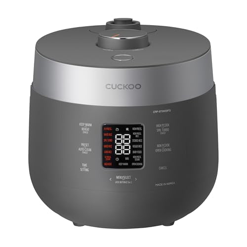 CUCKOO Twin Pressure Rice Cooker 6-Cup Uncooked / 12-Cup Cooked with Nonstick Inner Pot, Versatile Rice Maker & Warmer with 16 Menu Options, Open Cooking Mode, Voice Guide, Gray (CRP-ST0609FG) - My Kitchen Products