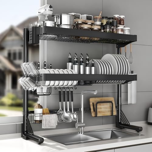 CUISIBOT Over Sink Dish Drying Rack, 3-Tier Full Stainless Steel Drainer Dish Rack Adjustable 20.9''-37.4'', Expandable Multifunctional Kitchen Organizer - My Kitchen Products