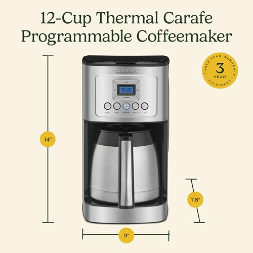 Cuisinart 12-Cup Coffee Maker, Programmable PerfecTemp Thermal Carafe Coffee Machine with 1-4 Cup Setting, Brew Strength Control and Brew Pause, Stainless Steel, DCC-3400NAS, Silver - My Kitchen Products