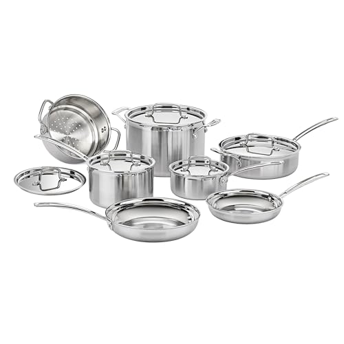 Cuisinart 12-Piece MultiClad Pro Triple Ply Stainless Stainless Steel Pots and Pans Set, Cookware Set Compatible with Induction, Electric, Gas Cooktops, Cool Grip Handles, Oven Safe to 500°F, Silver - My Kitchen Products