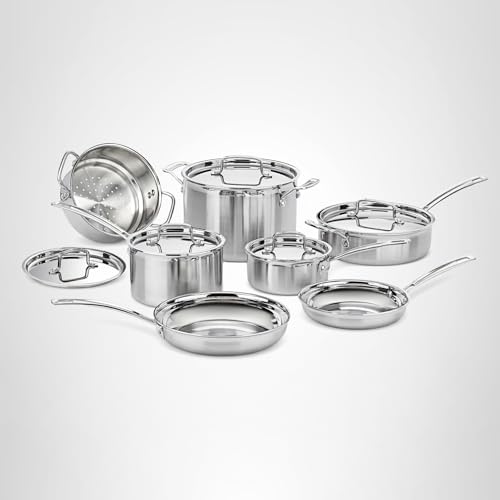 Cuisinart 12-Piece MultiClad Pro Triple Ply Stainless Stainless Steel Pots and Pans Set, Cookware Set Compatible with Induction, Electric, Gas Cooktops, Cool Grip Handles, Oven Safe to 500°F, Silver - My Kitchen Products