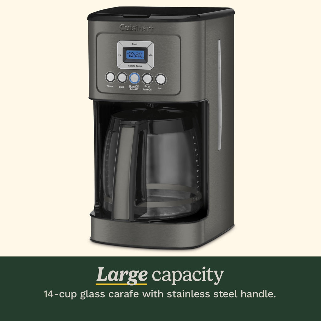 Cuisinart 14-Cup Coffee Maker, Programmable PerfecTemp Glass Carafe Coffee Machine with 1-4 Cup Setting, Brew Strength Control and Pause, Stainless Steel, DCC-3200BKSNAS, Black - My Kitchen Products