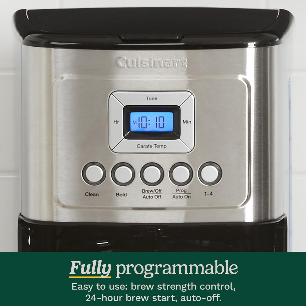 Cuisinart 14-Cup Coffee Maker, Programmable PerfecTemp Glass Carafe Coffee Machine with 1-4 Cup Setting, Brew Strength Control and Pause, Stainless Steel, DCC-3200NAS - My Kitchen Products