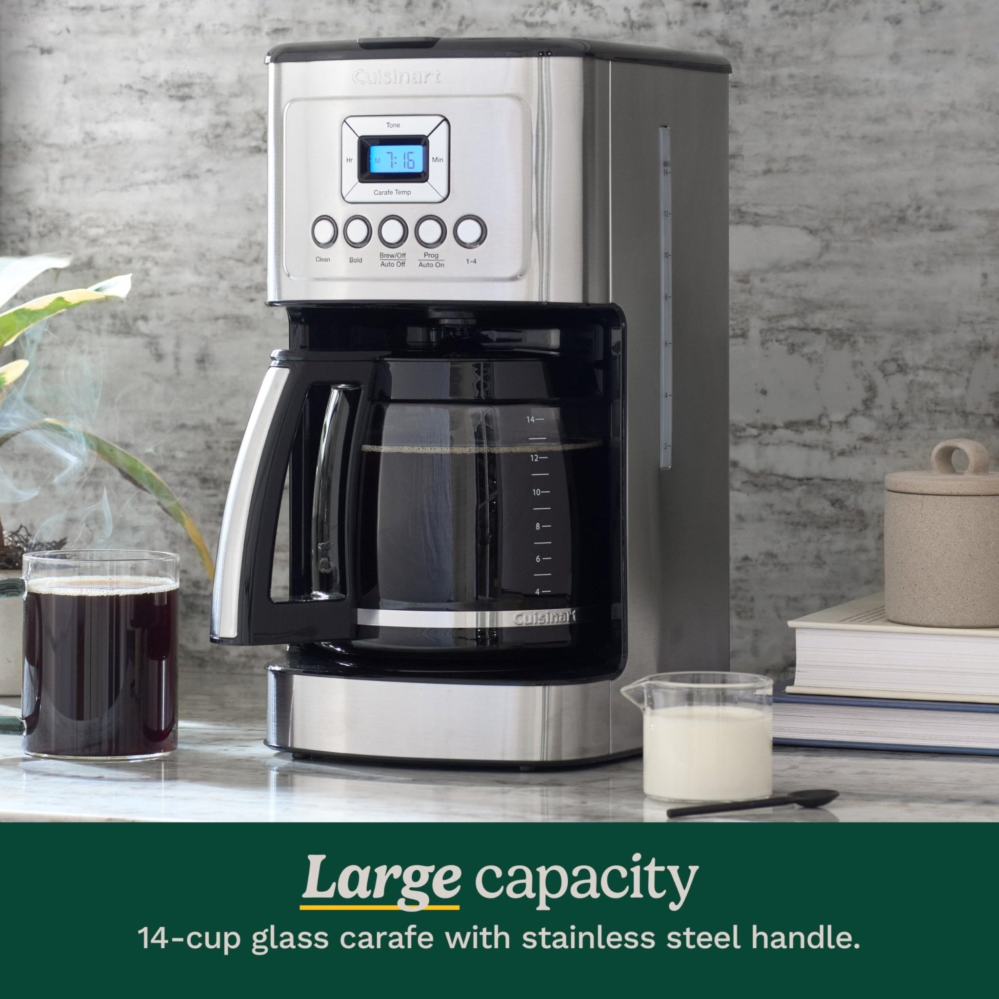 Cuisinart 14-Cup Coffee Maker, Programmable PerfecTemp Glass Carafe Coffee Machine with 1-4 Cup Setting, Brew Strength Control and Pause, Stainless Steel, DCC-3200NAS - My Kitchen Products