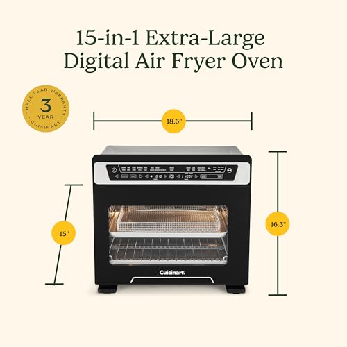Cuisinart 15-in-1 Extra-Large Digital Air Fryer Oven with 9"x13" 2-in-1 Pan, Air Fry 4 Lbs of Wings, Cook a 13 Lb Turkey or 5+ Lb Chicken, Toast 9 Slices of Bread, and Bake a 13" Pizza, TOA-112 - My Kitchen Products