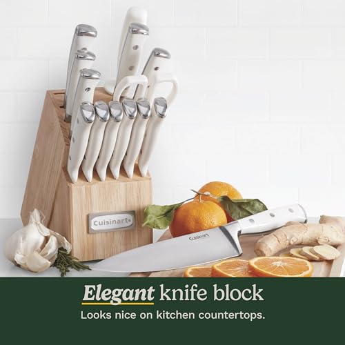 Cuisinart 15-Piece Knife Set with Block, High Carbon Stainless Steel, Forged Triple Rivet, White, C77WTR-15P - My Kitchen Products