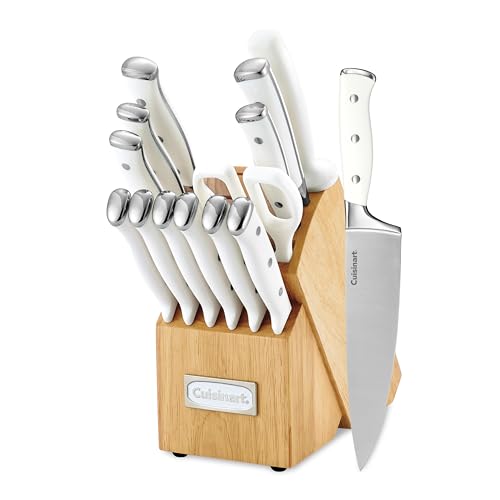 Cuisinart 15-Piece Knife Set with Block, High Carbon Stainless Steel, Forged Triple Rivet, White, C77WTR-15P - My Kitchen Products