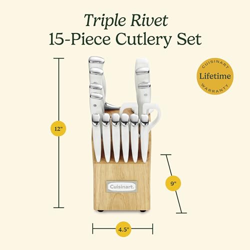 Cuisinart 15-Piece Knife Set with Block, High Carbon Stainless Steel, Forged Triple Rivet, White, C77WTR-15P - My Kitchen Products