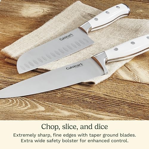 Cuisinart 15-Piece Knife Set with Block, High Carbon Stainless Steel, Forged Triple Rivet, White, C77WTR-15P - My Kitchen Products