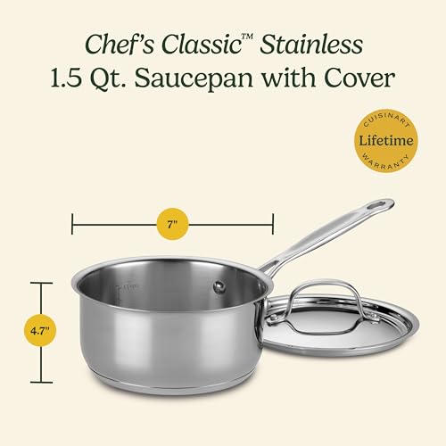 Cuisinart 1.5 Quart Sauce Pan with Cover, Stainless Steel Pot with Lid, Small Kitchen Pots, Dishwasher Safe, Compatible with Induction, Electric, Gas Cooktops, Oven Safe Saucepan, Cool Grip Handles - My Kitchen Products