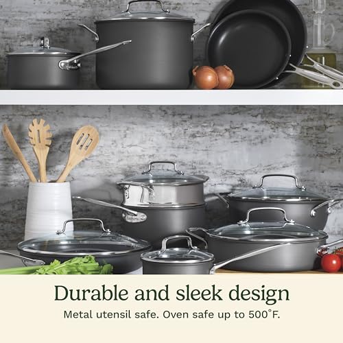 Cuisinart 17-Piece Pots and Pans Set, Non Stick Hard Anodized Cookware Set, Compatible with Electric, Gas Cooktops, Dishwasher Safe, Oven Safe Pot Set, Cool Grip Handles, Aluminum Core for Even Heat - My Kitchen Products