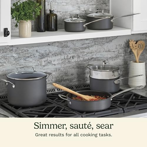 Cuisinart 17-Piece Pots and Pans Set, Non Stick Hard Anodized Cookware Set, Compatible with Electric, Gas Cooktops, Dishwasher Safe, Oven Safe Pot Set, Cool Grip Handles, Aluminum Core for Even Heat - My Kitchen Products