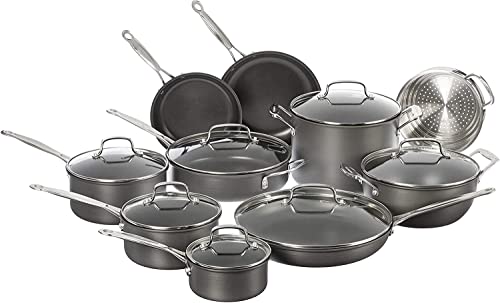 Cuisinart 17-Piece Pots and Pans Set, Non Stick Hard Anodized Cookware Set, Compatible with Electric, Gas Cooktops, Dishwasher Safe, Oven Safe Pot Set, Cool Grip Handles, Aluminum Core for Even Heat - My Kitchen Products
