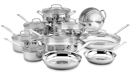 Cuisinart 17-Piece Stainless Steel Cookware Set, Chef's Classic Steel Collection with Pure Aluminum Core for Quick and Even Heat, Cool Grip Handles, Dishwasher Safe, 77-17N - My Kitchen Products