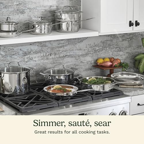 Cuisinart 17-Piece Stainless Steel Cookware Set, Chef's Classic Steel Collection with Pure Aluminum Core for Quick and Even Heat, Cool Grip Handles, Dishwasher Safe, 77-17N - My Kitchen Products