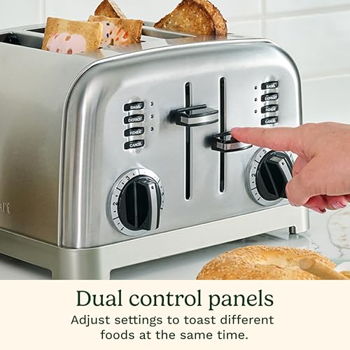Cuisinart 4 Slice Compact Stainless Steel Toaster with Extra-Wide Slots for Bread, French Toast, Bagels & Pastries, Defrost & Reheat Functions, CPT-180P1, Brushed Stainless, Removable Crumb Tray - My Kitchen Products