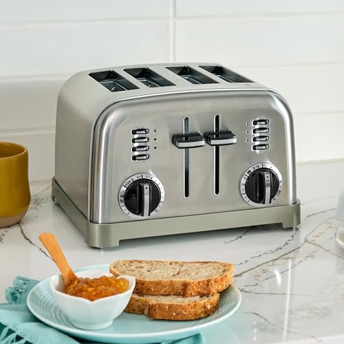 Cuisinart 4 Slice Compact Stainless Steel Toaster with Extra-Wide Slots for Bread, French Toast, Bagels & Pastries, Defrost & Reheat Functions, CPT-180P1, Brushed Stainless, Removable Crumb Tray - My Kitchen Products
