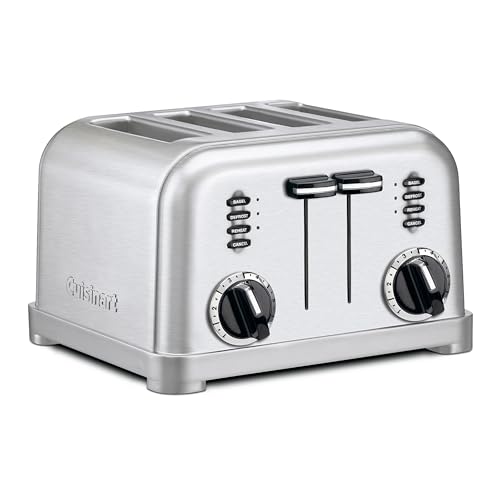 Cuisinart 4 Slice Compact Stainless Steel Toaster with Extra-Wide Slots for Bread, French Toast, Bagels & Pastries, Defrost & Reheat Functions, CPT-180P1, Brushed Stainless, Removable Crumb Tray - My Kitchen Products