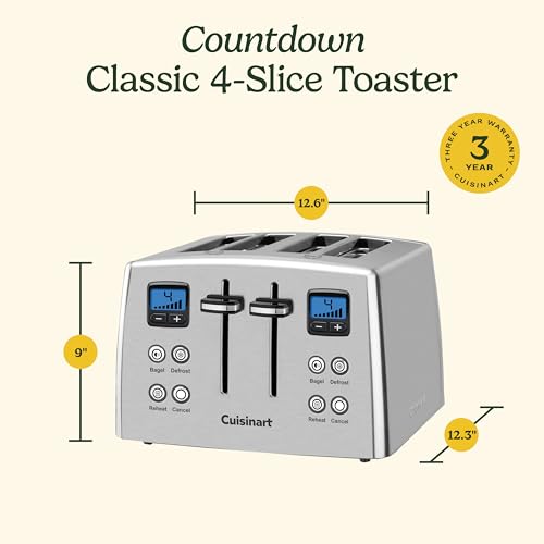 Cuisinart 4 Slice Countdown Motorized Toaster, Compact Design with Extra-Wide Slots for Toasting, Defrost & Reheat Functions, CPT-435P1, Stainless Steel - My Kitchen Products